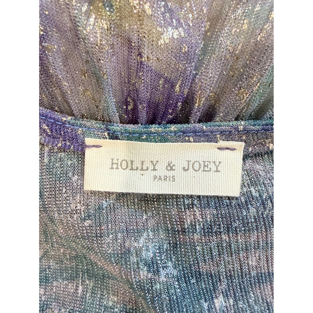 Holly & Joey Multicolor‎ Metallic Floral Maxi Dress Tiered Small Mermaid Fairy - Picture 6 of 7